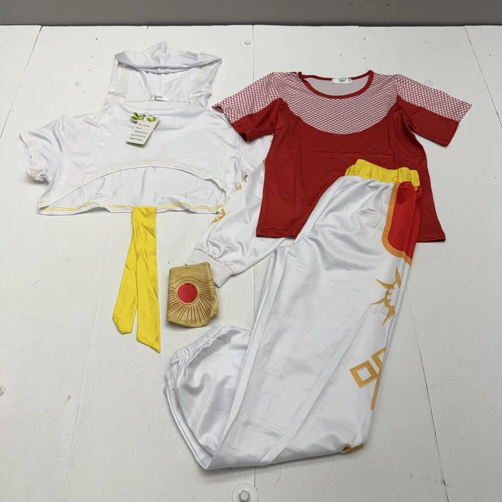 ENQANGE Outfit Set Girls 13-14Y White Red Hoodie T-Shirt Pants 5 Piece Cosplay